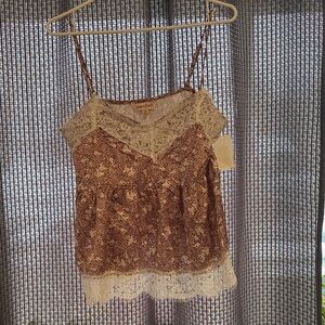 Elegant Lace-Trimmed Camisole in Brown and White